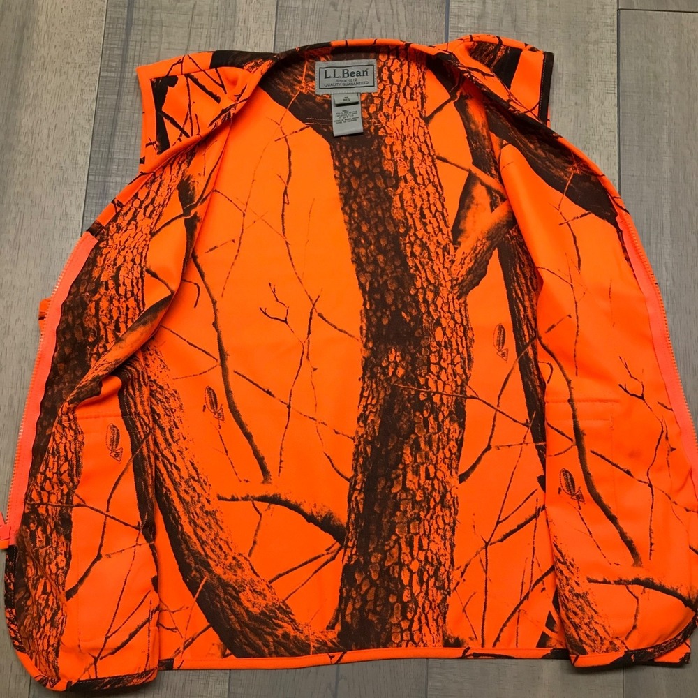 Vintage L.L. Bean Vest Mens M Blaze Orange Camo Realtree Hardwoods Blaze Hunting - Picture 8 of 11